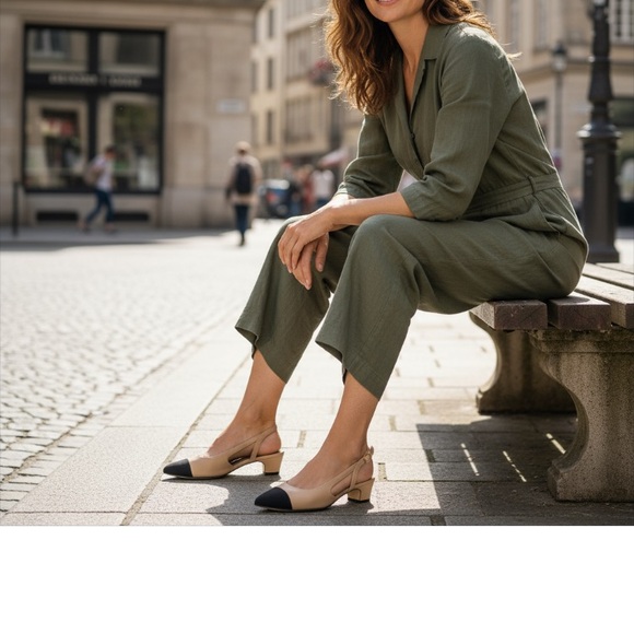 Vaneli Aliz Two-Tone Tan and Black Slingback Heels Size 7 - Picture 4 of 15